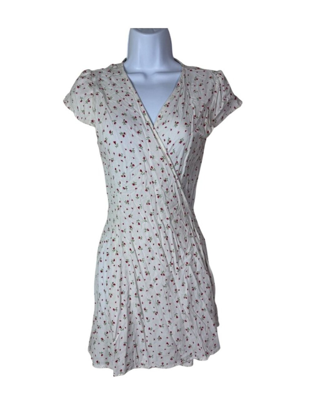 Brandy Melville 3 Ditsy Floral Wrap Mini Dress Short Sleeves Size Small Italy